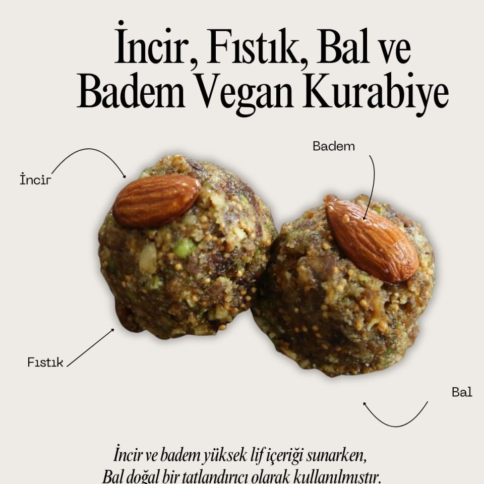 İncir, Fıstık, Bal ve Badem Vegan Kurabiye